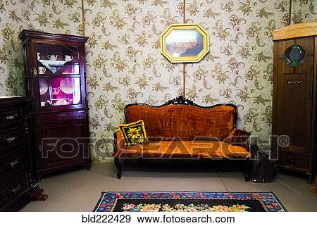 Retro livingroom furniture and wallpaper View Large Photo Image Stock Photo - Retro livingroom furniture and wallpaper. Fotosearch