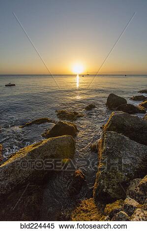Rocks on ocean beach at sunset View Large Photo Image Stock Photography - Rocks on ocean beach at sunset. Fotosearch
