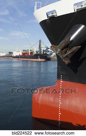 Stock Image - Ships moored at commercial dock. Fotosearch
