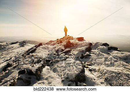 Woman hiking on mountain in winter View Large Photo Image Stock Photo - Woman hiking on mountain in winter. Fotosearch