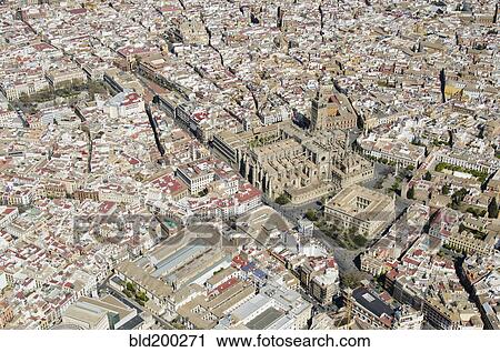 Aerial view over Spanish city View Large Photo Image Stock Image - Aerial view over Spanish city. Fotosearch
