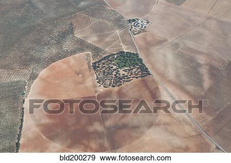 Stock Photo - Aerial view over Spanish farmland. Fotosearch