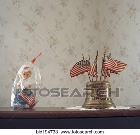 Stock Image - American flag memorabilia. Fotosearch