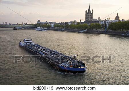 Stock Image - Barge on German river. Fotosearch