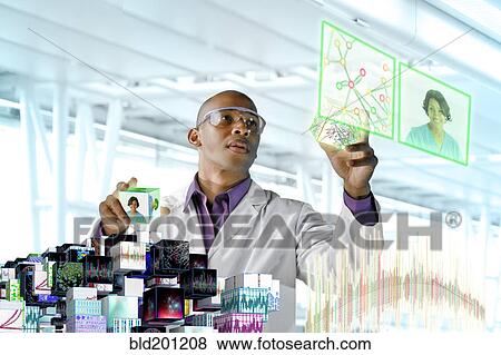 Stock Photo - Black scientist working with scientific images. Fotosearch