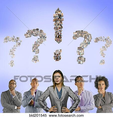 Stock Photography - Business people with question marks above their heads. Fotosearch