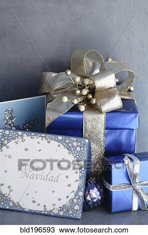 Stock Image - Christmas gifts and Christmas card. Fotosearch