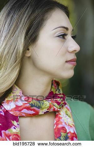 Stock Photo - Hispanic woman in colorful scarf. Fotosearch