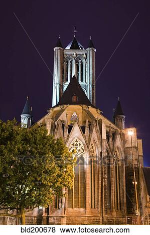 Illuminated cathedral and bell tower View Large Photo Image Stock Photo - Illuminated cathedral and bell tower. Fotosearch