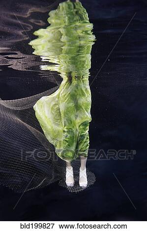 Stock Photo - Mixed race woman in dress swimming under water. Fotosearch