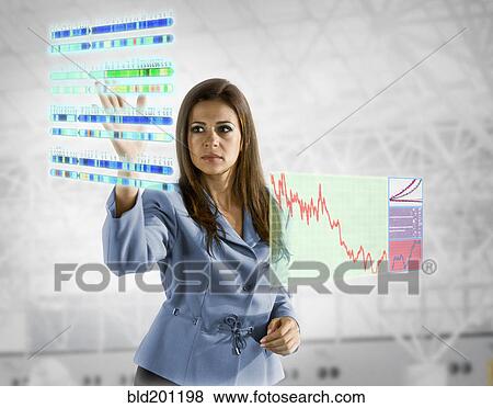 Stock Photo - Scientific images surrounding Hispanic businesswoman. Fotosearch