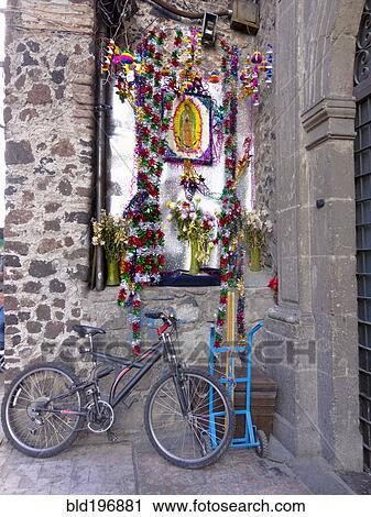 Stock Image - Shrine and bicycle. Fotosearch