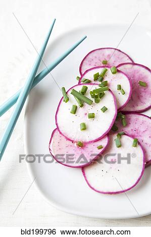 Sliced radishes on plate View Large Photo Image Stock Photograph - Sliced radishes on plate. Fotosearch