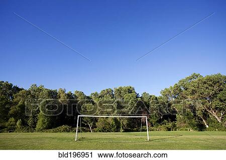 Stock Image - Soccer goal on soccer field. Fotosearch