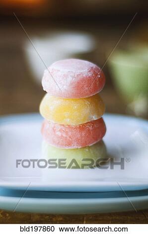 Stock Image - Stack of fruit rice cakes. Fotosearch