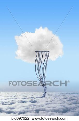 Stock Image - Cloud connected to cables in sky. Fotosearch