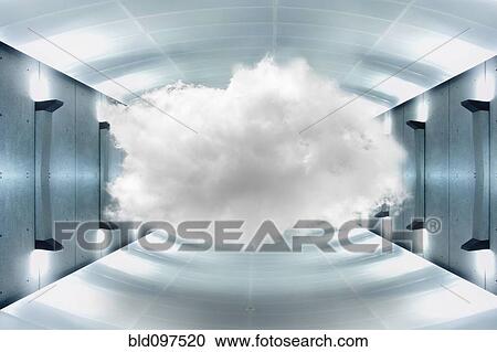 Stock Image - Cloud trapped in building. Fotosearch