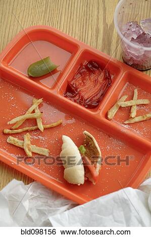 Stock Photograph - Lunch tray with food remains. Fotosearch