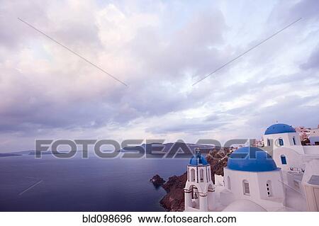 Stock Photograph - Orthodox Greek church overlooking ocean. Fotosearch