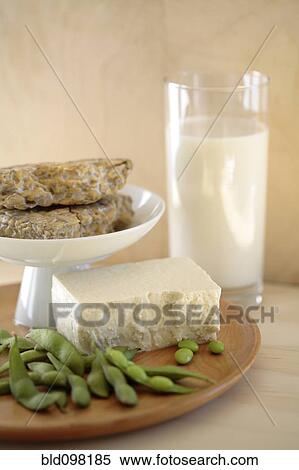 Soy milk, tempeh and raw beans View Large Photo Image Stock Photography - Soy milk, tempeh and raw beans. Fotosearch