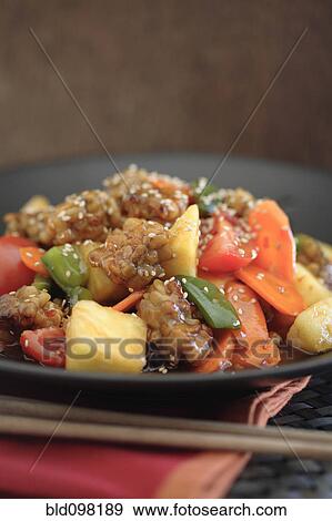 Soy tempeh stir fry on plate View Large Photo Image Stock Photo - Soy tempeh stir fry on plate. Fotosearch