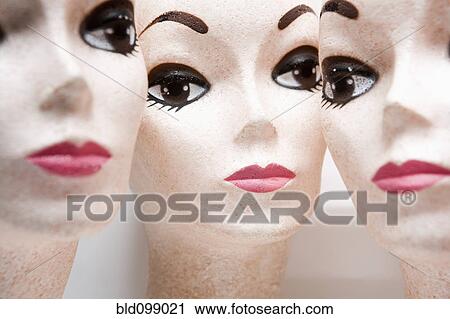 Three female mannequin heads View Large Photo Image Stock Image - Three female mannequin heads. Fotosearch
