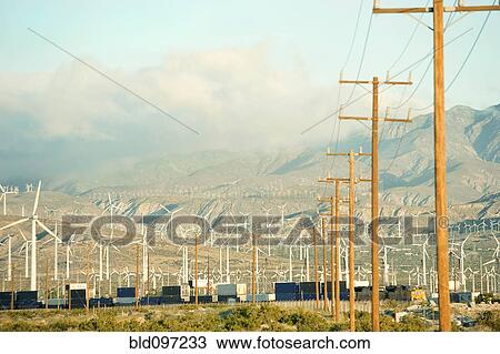 Stock Image - Wind farm in desert. Fotosearch