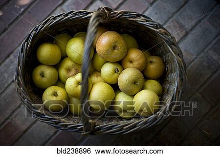 Basket of green apples on brick floor View Large Photo Image Stock Photograph - Basket of green apples on brick floor. Fotosearch