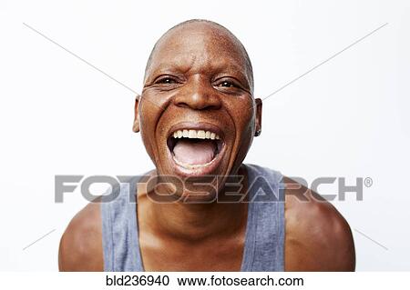Stock Image - Black man screaming. Fotosearch