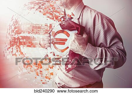 Caucasian businessman opening shirt revealing Euro symbol View Large Photo Image Stock Image - Caucasian businessman opening shirt revealing Euro symbol. Fotosearch