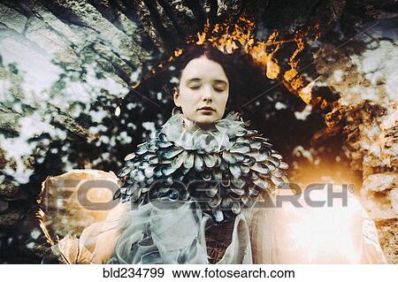 Stock Photo - Caucasian woman wearing mussel necklace. Fotosearch