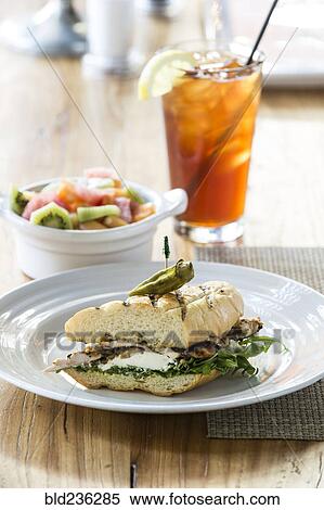Stock Photography - Chicken mozzarella sandwich. Fotosearch