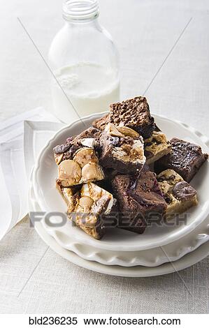 Chocolate brownies and milk View Large Photo Image Stock Photography - Chocolate brownies and milk. Fotosearch