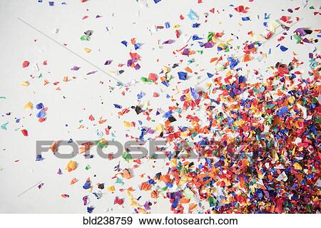 Close up of confetti on white floor View Large Photo Image Stock Photo - Close up of confetti on white floor. Fotosearch