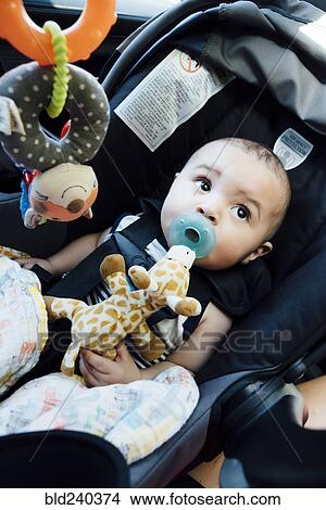 Curious Mixed Race baby boy with pacifier in car seat View Large Photo Image Picture - Curious Mixed Race baby boy with pacifier in car seat. Fotosearch