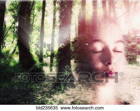 Double exposure of face of Mixed Race girl in forest View Large Photo Image Stock Photography - Double exposure of face of Mixed Race girl in forest. Fotosearch