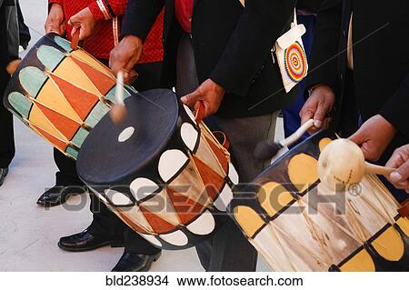 Picture - Drummers playing traditional drums. Fotosearch