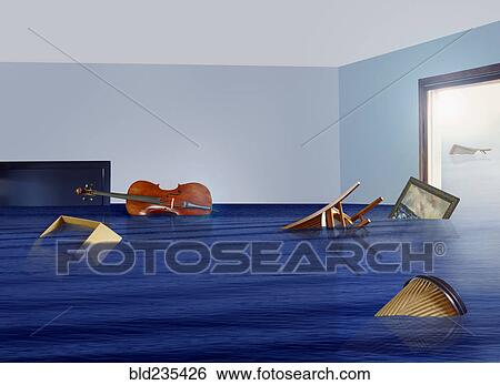 Flooding in livingroom of house View Large Photo Image Stock Photograph - Flooding in livingroom of house. Fotosearch