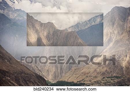 Picture - "Glitch effect of mountains and valley, Hunza, Northern Areas, Pakistan". Fotosearch