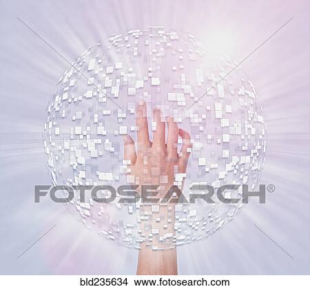 Hand of Mixed Race boy in hovering sphere of pixels View Large Photo Image Picture - Hand of Mixed Race boy in hovering sphere of pixels. Fotosearch