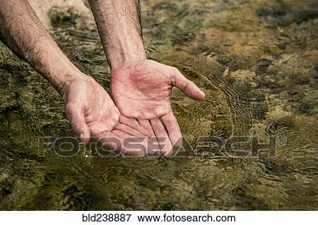 Hands of man cupping water View Large Photo Image Stock Photo - Hands of man cupping water. Fotosearch