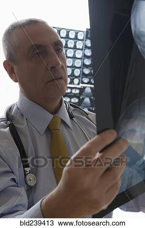 Stock Image - Hispanic doctor examining x-ray. Fotosearch