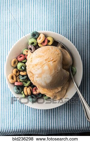 Ice cream in bowl with cereal View Large Photo Image Stock Photo - Ice cream in bowl with cereal. Fotosearch