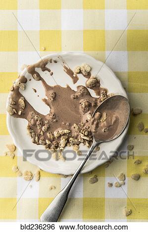 Melted chocolate ice cream on spoon with cereal View Large Photo Image Stock Photograph - Melted chocolate ice cream on spoon with cereal. Fotosearch