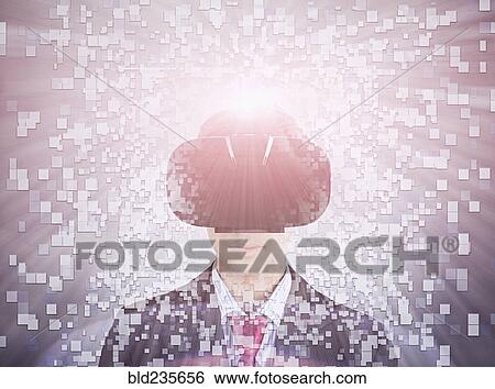 Stock Photograph - Mixed Race boy wearing suit using vr goggles. Fotosearch