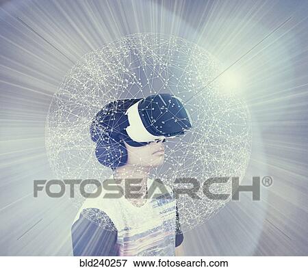 Mixed Race boy wearing virtual reality goggles in glowing sphere View Large Photo Image Stock Photo - Mixed Race boy wearing virtual reality goggles in glowing sphere. Fotosearch