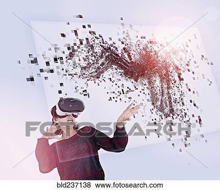 Mixed Race girl using virtual reality goggles watching spider View Large Photo Image Stock Photo - Mixed Race girl using virtual reality goggles watching spider. Fotosearch