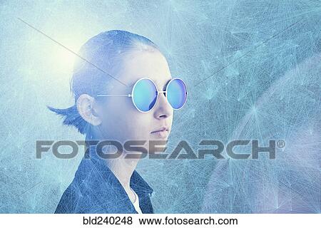 Mixed Race girl wearing sunglasses in cyberspace View Large Photo Image Stock Photo - Mixed Race girl wearing sunglasses in cyberspace. Fotosearch