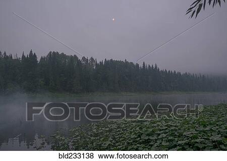 Moon over foggy river View Large Photo Image Stock Photo - Moon over foggy river. Fotosearch