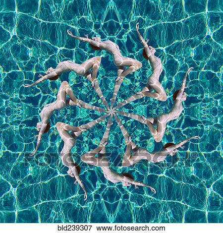 Stock Photo - Multiple exposure of Caucasian woman swimming in spiral. Fotosearch